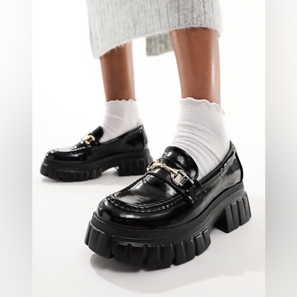ASOS DESIGN Magnus Chunky Loafers Black Shoes US Size 6